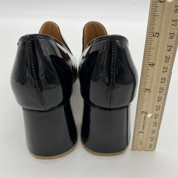 NWOT Glossy Black Heels Closed Round Toe Pumps Maryjane Block Heel Chunky - Picture 5 of 8